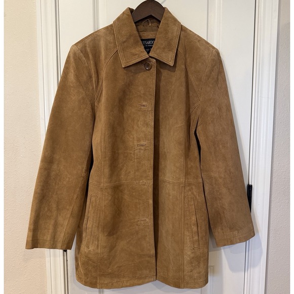 Bernardo Suede Jacket Women's Size Large Button Front Tan Fully Lined - Picture 4 of 14